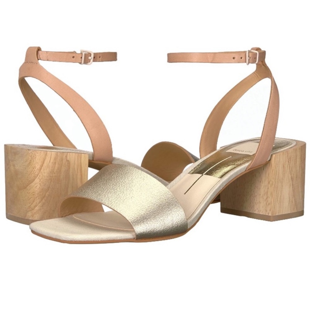 Dolce Vita Gold and Tan Block Heel Sandals
